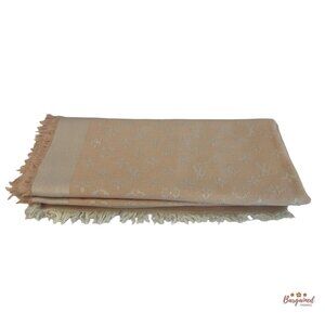 Authentic Louis Vuitton Pink/Beige Silk Wool Monogram Shawl Scarf 55x55 - M72046